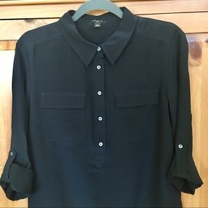 Ann Taylor Silk Roll Tab Sleeve Blouse